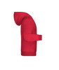 A red children's hoodie featuring a hood and long sleeves. It has a solid design and includes a logo.