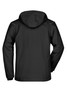 A men's winter softshell jacket in black, featuring a hood and a branded logo.
