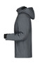 A grey men's winter softshell jacket with a hood, featuring a sleek design and a logo.