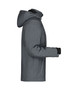 A grey men's winter softshell jacket featuring a hood and side pockets, with a logo on the sleeve.
