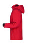 A red men's winter softshell jacket with a hood, featuring a logo and adjustable cuffs.