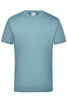 A work T-shirt in a light blue shade with a simple design and a logo on the tag.