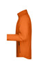 An orange men's softshell jacket featuring a zippered pocket and a high collar. It has a logo on the front.