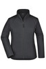 A ladies softshell jacket in black with a zip front and side pockets, featuring a logo.
