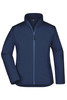 A ladies softshell jacket in navy blue featuring a zip front and side pockets. It has a logo on the chest area.