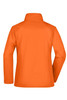 An orange ladies softshell jacket featuring a high collar and a smooth back design. It has a logo on the back.