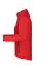 A red ladies softshell jacket displayed from the side, featuring a zip pocket and a collar. It has a logo on the front.