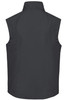A men's softshell vest in dark grey, featuring a sleek design and a collar, with a subtle logo.