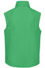 A green men's softshell vest with a sleek, sleeveless design and a smooth texture, featuring a logo.