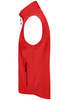 A red men's softshell vest featuring a high collar and a side zippered pocket.
