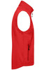 A red men's softshell vest with a zippered pocket, featuring a sleeveless design and a high collar.