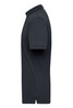 A dark navy blue work polo shirt with short sleeves and a collar, featuring a logo on the chest.