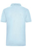 A light blue work polo shirt with a collar and short sleeves, featuring a logo on the front.