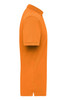 An orange work polo shirt with a collar and short sleeves, featuring a logo on the chest area.