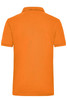 An orange work polo shirt with a classic collar and a logo on the back.
