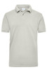 A light grey work polo shirt featuring a collar, buttons, and a logo. Suitable for workwear.