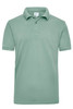 A men's polo shirt in a light green colour with a collar and short sleeves, featuring a logo on the chest.