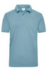 A light blue work polo shirt with a collar and three buttons, featuring a logo.