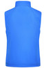 A blue ladies softshell vest with a collar and sleeveless design. Features a logo on the back.