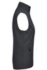 A ladies' softshell vest in black with a zippered side pocket and no sleeves. Features a logo on the fabric.