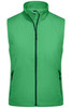 A green ladies softshell vest with a zip front and side pockets, featuring logos.