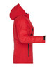 A red ladies' outdoor hybrid jacket featuring a hood and zipped pockets. The jacket has a fitted silhouette and soft shell material.