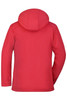 A red soft shell jacket designed for winter sports, featuring a hood and a simple back view.