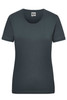 A dark grey women's T-shirt featuring a crew neckline and short sleeves, with a brand logo.