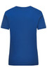 A blue women's work t-shirt with a plain back and a visible logo at the neckline.