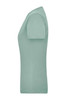 A mint green women's work T-shirt displayed from the side, featuring a simple design and a logo.