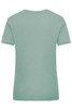 A mint green work t-shirt for women, featuring a simple design and a logo on the back.