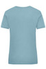 A light blue work t-shirt for women, featuring a simple design and a logo on the back.
