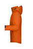An orange men's wintersport jacket with a hood, featuring a logo and side zip pocket.