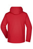 A red men's wintersport jacket featuring a hood and a simple design on the back. It has a logo present.