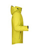 A yellow men's winter sport jacket with a hood and side pockets, featuring a logo.