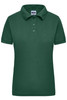 A green women's polo shirt with a collar and short sleeves, featuring buttons and a branding label.