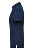 A navy blue women's work polo shirt with a classic collar and short sleeves, featuring a branded logo.