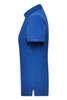 A blue women's polo shirt with a collar and short sleeves, featuring a logo.
