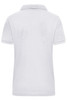 A white women's polo shirt with a collar and short sleeves, featuring a logo. Back view shown.