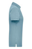 A light blue women's polo shirt with a short sleeve and a collar, featuring a logo on the chest.