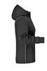 A black ladies' maritime jacket with a hood, featuring zippered pockets and a fitted design.