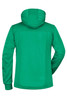 A green ladies maritime jacket with a hood, featuring a smooth, water-resistant exterior and a logo on the back.