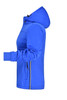 A blue ladies' maritime jacket featuring a hood, zip pockets, and a fitted design. Includes a logo.