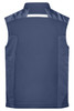 A navy blue softshell vest with a structured collar and a logo, featuring a simple and sleek design.