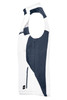 A white and navy softshell vest featuring a zippered pocket and an armhole design. It has a branded logo.