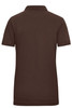 A brown ladies work polo shirt with short sleeves and a classic collar. It features a logo on the fabric.