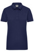 A navy ladies workwear polo shirt featuring a collared design and three-button placket, with a small logo on the chest.