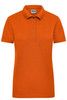 An orange ladies' work polo shirt featuring a classic collar and buttoned placket, with a logo on the chest.