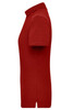 A red ladies work polo shirt featuring a classic collar and a fitted design. It has a logo on the side.