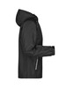 A black men's rain jacket featuring a hood and zippered pockets, with an overall lightweight design.